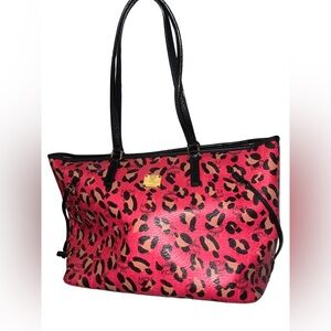 MCM Arén Visetos Hot Pink Leopard Shopper Tote EUC Rare Limited Edition Y7887